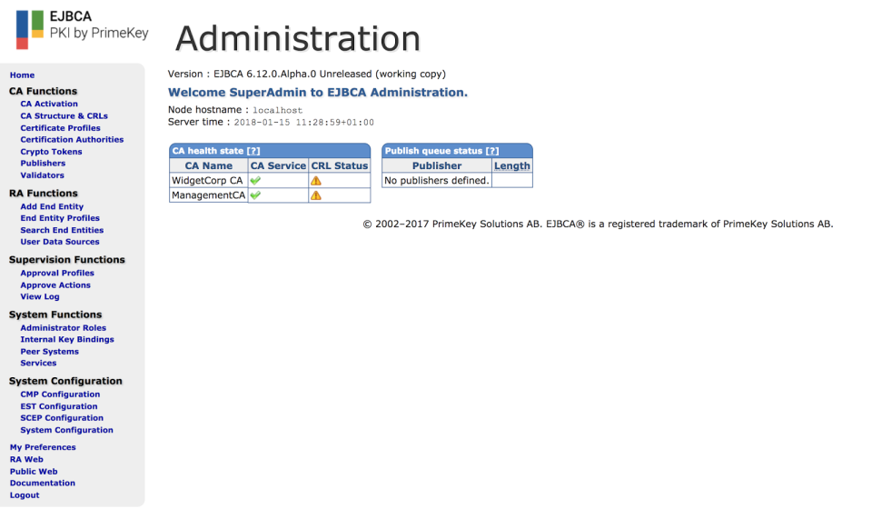 screenshot of EJBCA Enterprise